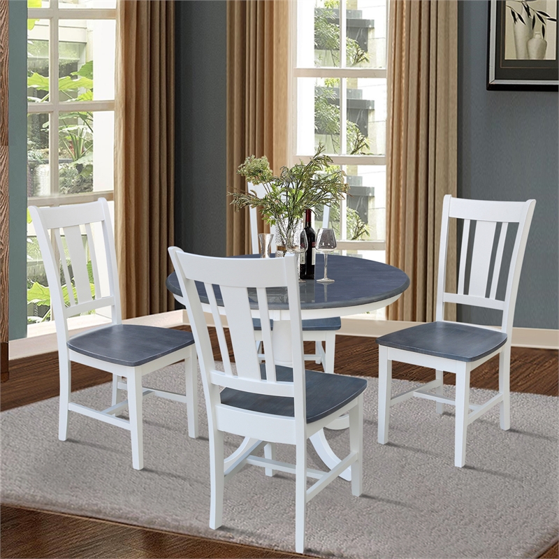 36 in Wood Dining Table with 4 San Remo Chairs in White/Heather Gray