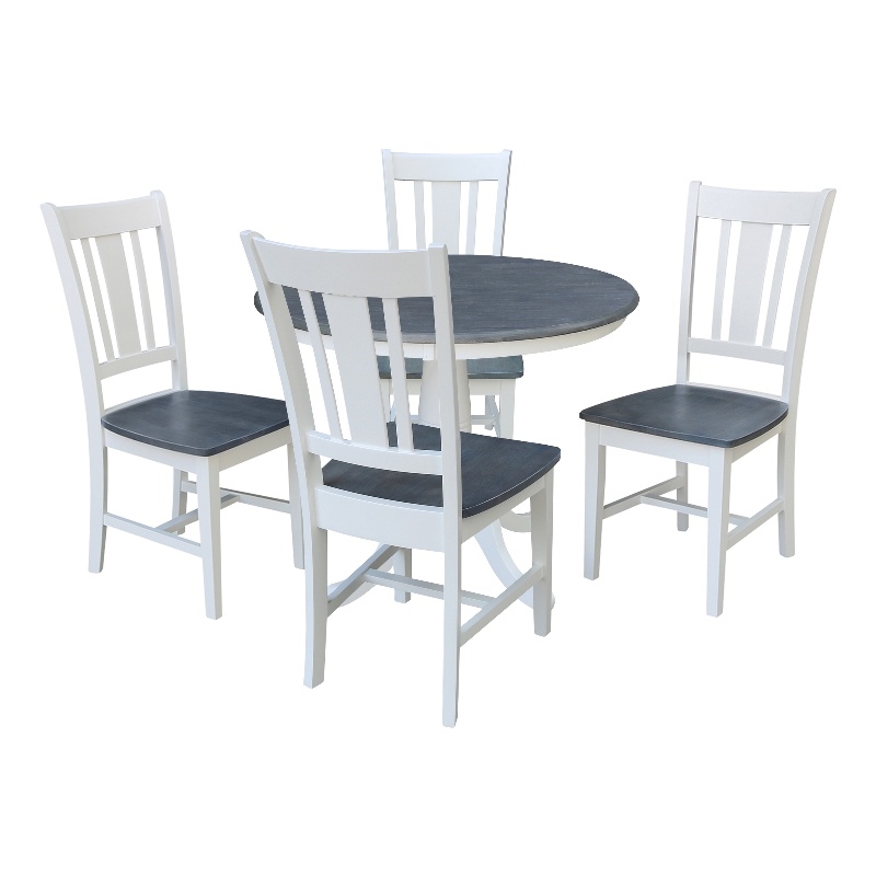 36 in Wood Dining Table with 4 San Remo Chairs in White/Heather Gray