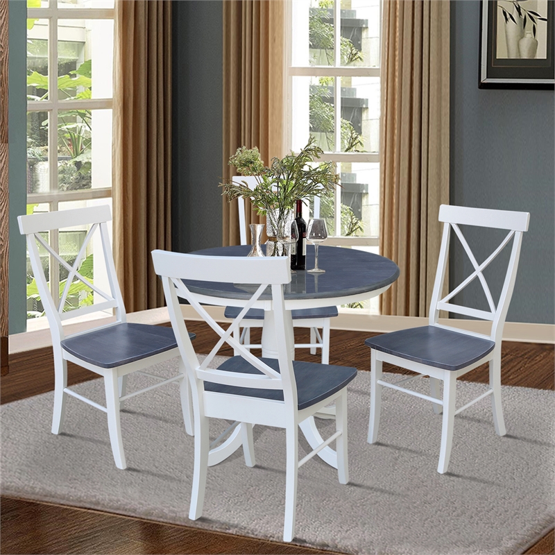 36 in Wood Dining Table with 4 X-back Chairs in White/Heather Gray