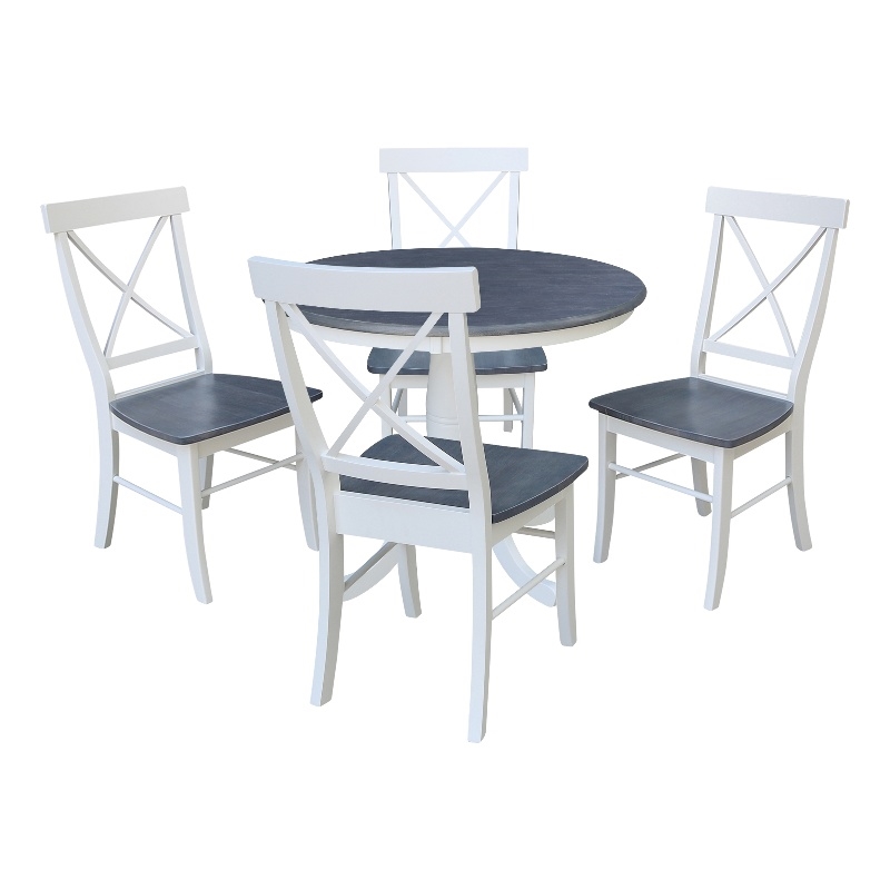 36 in Wood Dining Table with 4 X-back Chairs in White/Heather Gray