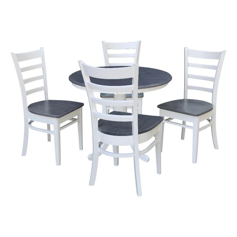 36 in Wood Dining Table with 4 Emily Chairs in White/Heather Gray