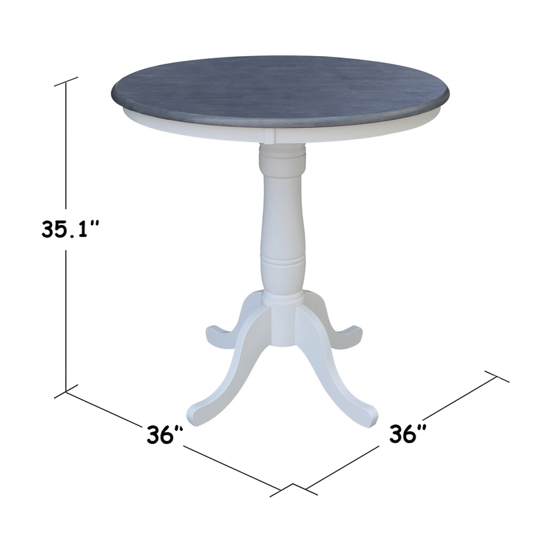 36 in Gathering Ht Wood Dining Table with 4 X-back Stools in White/Heather Gray