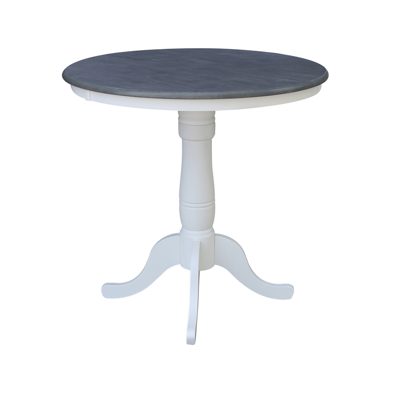 36 in Gathering Ht Wood Dining Table with 4 Emily Stools in White/Heather Gray