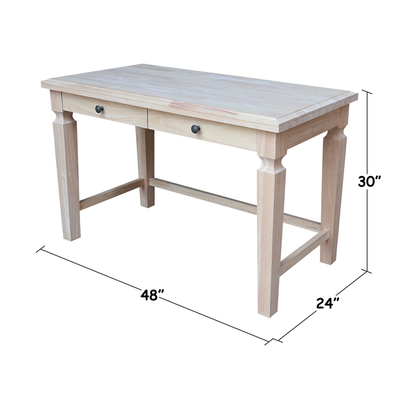 Vista Solid Wood Desk with 2 Drawers and Chair in Unfinished
