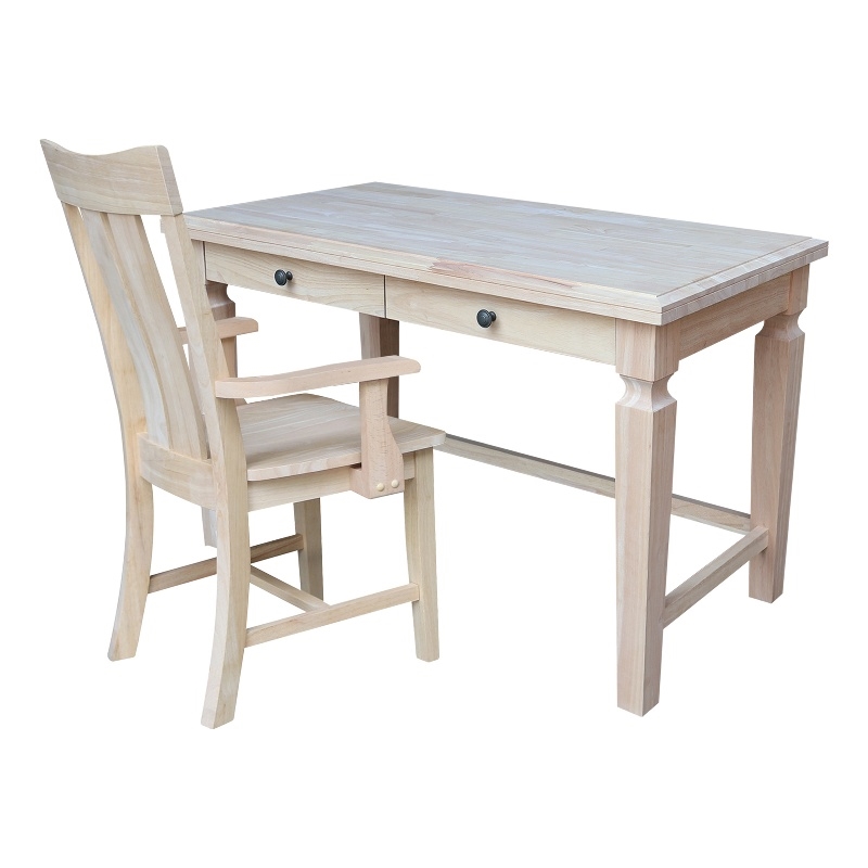 Vista Solid Wood Desk with 2 Drawers and Chair in Unfinished