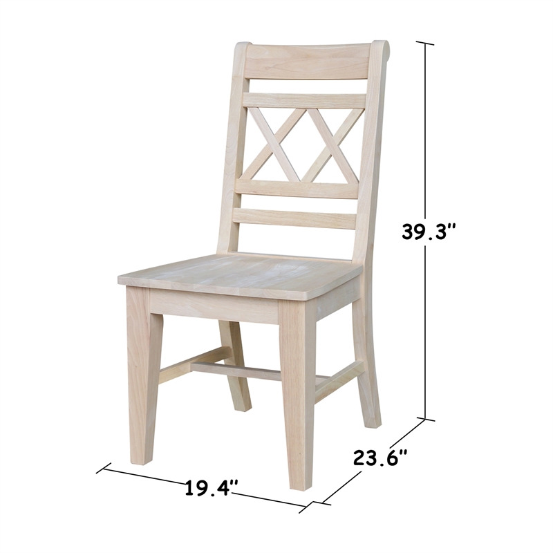 Vista Solid Wood Desk with 2 Drawers and Chair in Unfinished