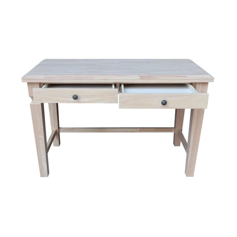 Vista Solid Wood Desk with 2 Drawers and Chair in Unfinished