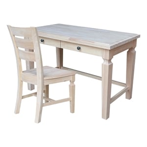 Vista Solid Wood Desk with 2 Drawers and Chair in Unfinished