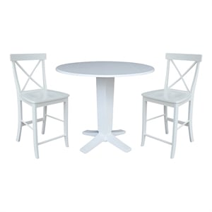 42&quot Solid Wood Dual Drop Leaf Table with 2 Counter Height Stools