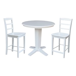 36&quot Solid Wood Round Top Pedestal Dining Table with 2 Counter Height Stools