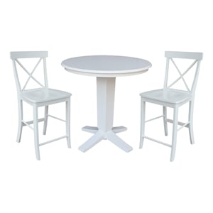 36&quot Solid Wood Round Top Pedestal Dining Table with 2 Counter Height Stools