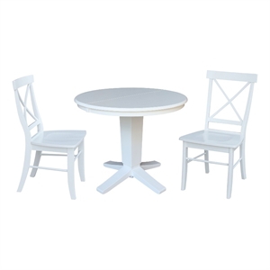 36&quot Round Solid Wood Extension Dining Table with 2 Dining Chairs