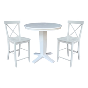 36&quot Round Solid Wood Extension Table with 2 Counter Height Stools