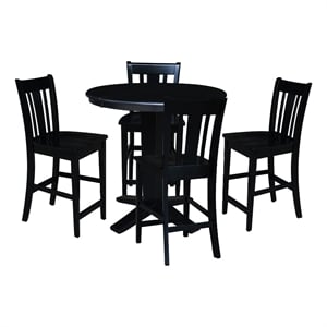 36&quot Solid Wood Round Extension Table with 4 Counter Height Stools