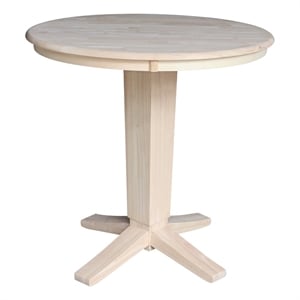 36&quot Solid Wood Round Top Counter Height Pedestal Dining Table in Unfinished