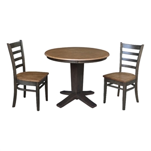 36&quot Solid Wood Round Top Dining Table with 2 Dining Chairs
