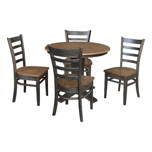 36&quot Solid Wood Round Top Dining Table with 4 Dining Chairs