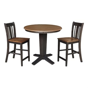 36&quot Solid Wood Round Top Dining Table with 2 Counter Height Stools