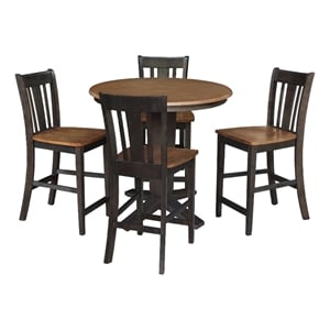 36&quot Solid Wood Round Top Dining Table with 4 Counter Height Stools