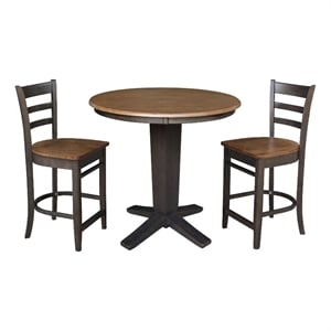 36&quot Solid Wood Round Top Dining Table with 2 Counter Height Stools