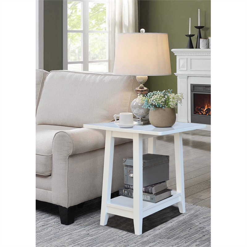 International Concepts Solid Wood Square Drop Leaf Side Table in White