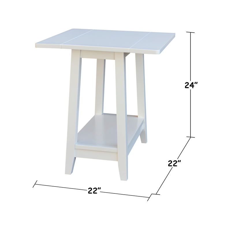 International Concepts Solid Wood Square Drop Leaf Side Table in White