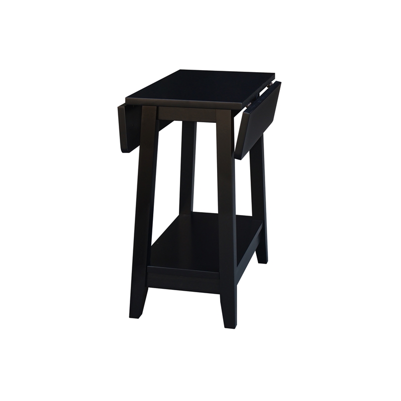 International Concepts Solid Wood Square Drop Leaf Side Table in Black