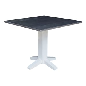 36&quot Solid Wood Square Dual Drop Leaf Dining Table in White/Heather Gray