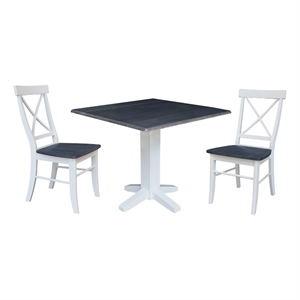 36&quot Solid Wood Square Dual Drop Leaf Dining Table with 2 Dining Chairs