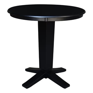 36&quot Solid Wood Round Top Counter Height Pedestal Dining Table in Black