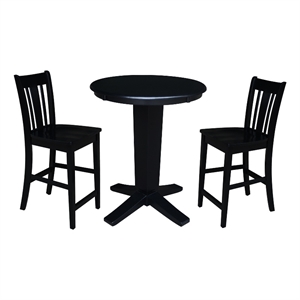 36&quot Solid Wood Round Top Dining Table with 2 Counter Height Stools