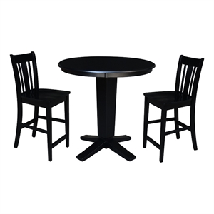 36&quot Solid Wood Round Top Dining Table with 2 Counter Height Stools