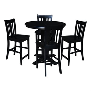 36&quot Solid Wood Round Top Dining Table with 4 Counter Height Stools
