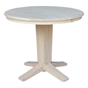 36 in Solid Wood Round Top Pedestal Dining Table with 12 in Leaf in Unfinished
