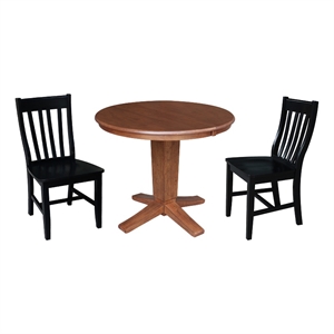 International Concepts 36&quot Round Solid Wood Extension Table with 2 Dining Chairs