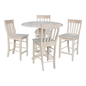42&quot Round Solid Wood Drop Leaf Counter Height Dining Table with 4 Stools