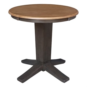 30&quot Solid Wood Round Top Pedestal Dining Table in Hickory/Washed Coal