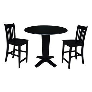 42&quot Solid Wood Dual Drop Leaf Table with 2 Counter Height Stools