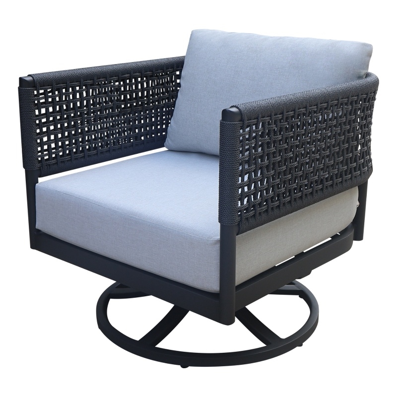 Outdoor Patio Charcoal Woven Abaca Rope Swivel Rocking Chair with Cushion