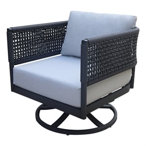 Outdoor Patio Charcoal Woven Abaca Rope Swivel Rocking Chair with Cushion