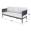 Outdoor Aluminum Woven Abaca Rope 3 Seater Patio Sofa with Cushions
