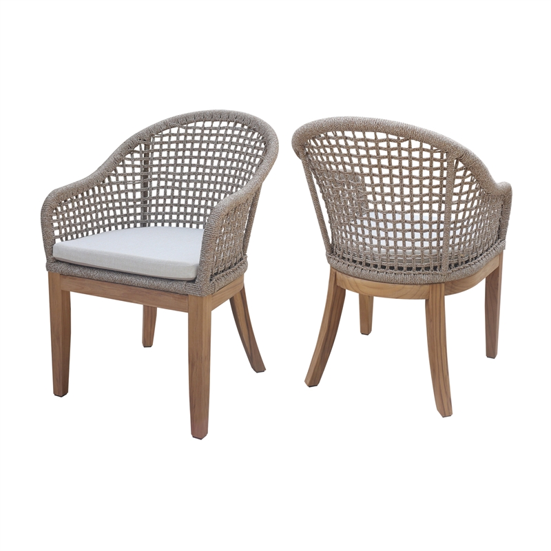 Set of Two Outdoor Teak Patio Dining Chair with Cushions - Natural