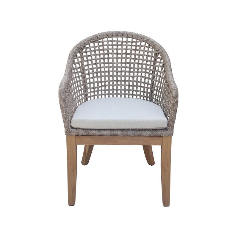 Set of Two Outdoor Teak Patio Dining Chair with Cushions - Natural