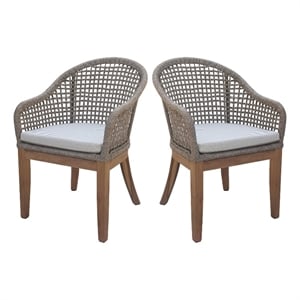Set of Two Outdoor Teak Patio Dining Chair with Cushions - Natural