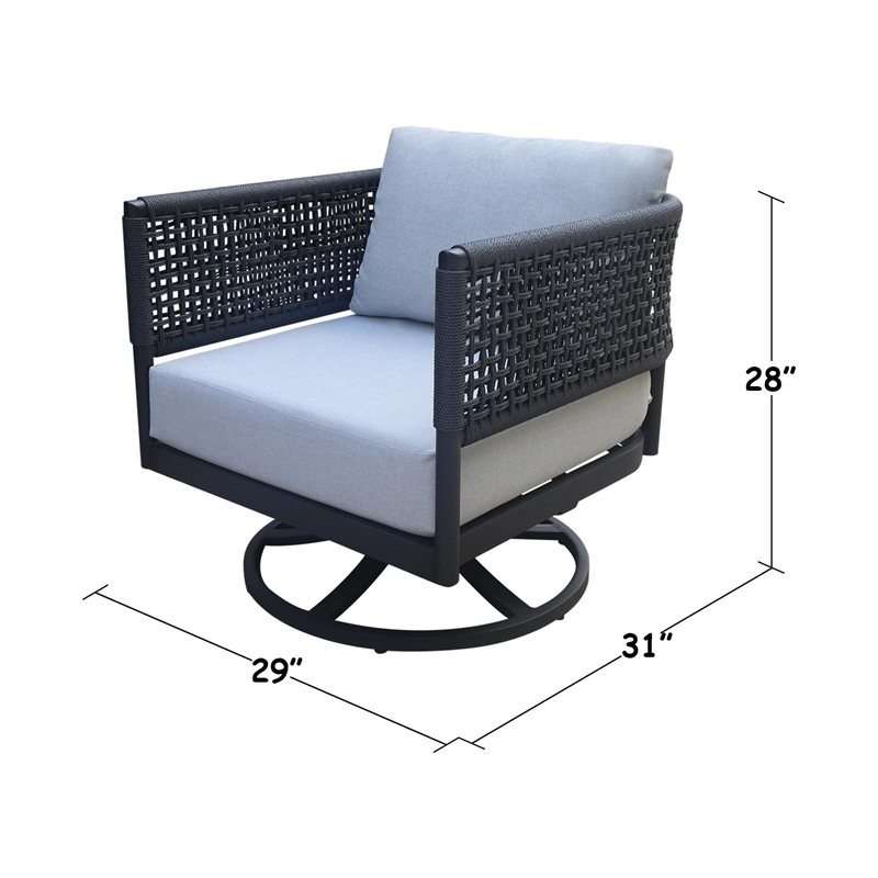 Outdoor Woven Abaca Rope Patio Set with End Table and Swivel Rocking Chair