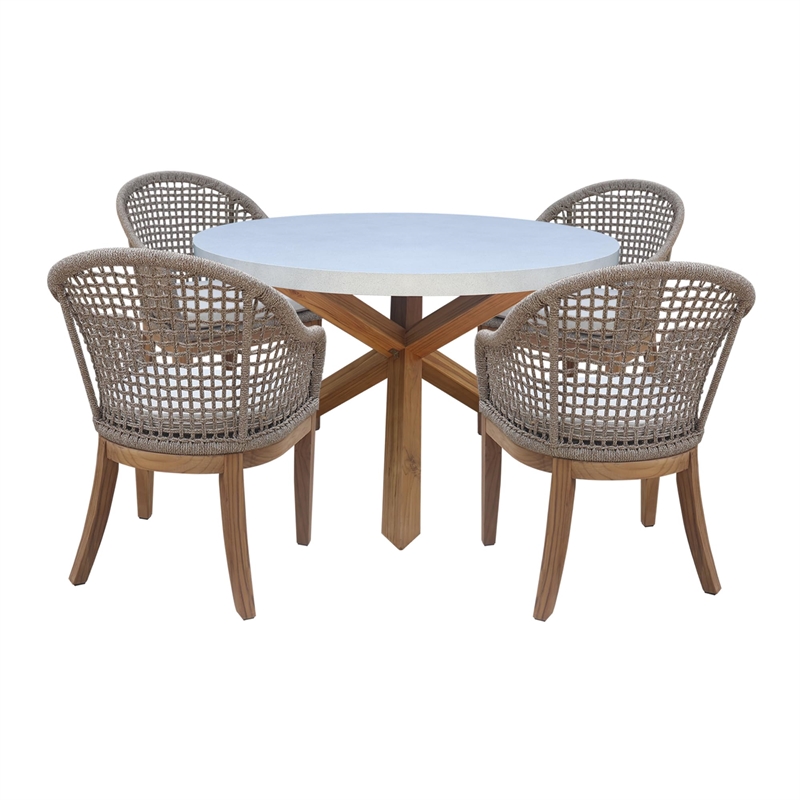Outdoor Teak Patio Furniture Set with a Round Table and 4 Chairs - Natural