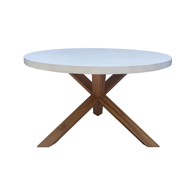 Outdoor Teak Patio Furniture Set with Round Table and 6 Chairs - Natural