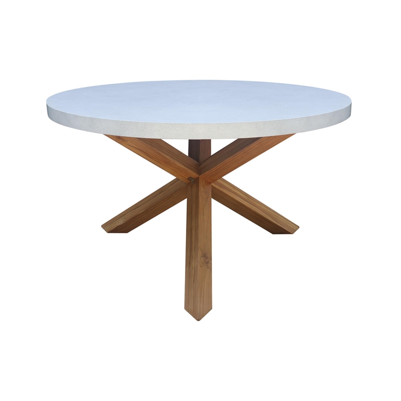 Outdoor Teak Patio Furniture Set with Round Table and 6 Chairs - Natural