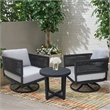 Outdoor Woven Abaca Rope Patio Set with End Table and 2 Swivel Rocking Chairs