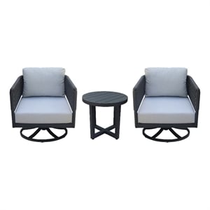 Outdoor Woven Abaca Rope Patio Set with End Table and 2 Swivel Rocking Chairs